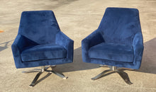 Load image into Gallery viewer, Blue Velvet Chair with Silver Base
