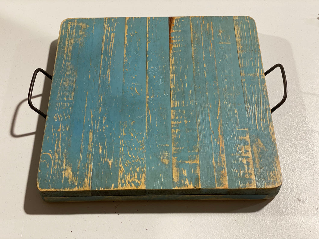 Turquoise Washed Wood Tray