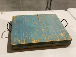 Turquoise Washed Wood Tray